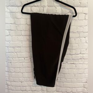 Black pants w/light gray stripe along side Dress up w/heels or casual w/sandals.